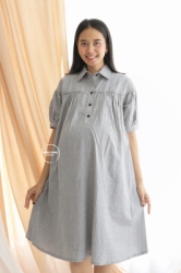 MAMA HAMIL Jessica Dress Baju Ibu Hamil Menyusui Stripe Krah Formal Kotak Murah Modis   DRO 1022 8  large
